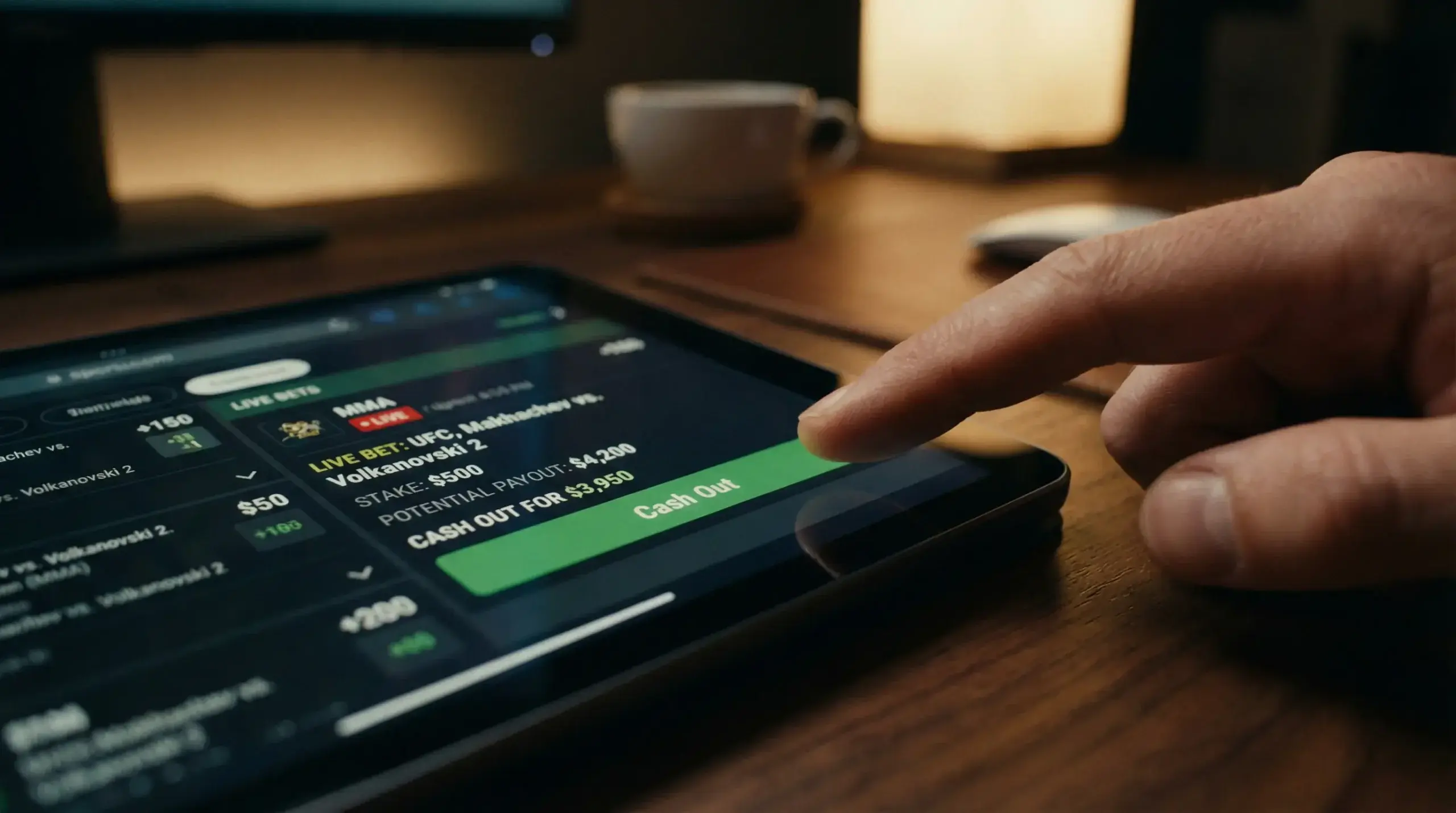 Funcionalidade de cash out numa aposta de UFC com valores em tempo real